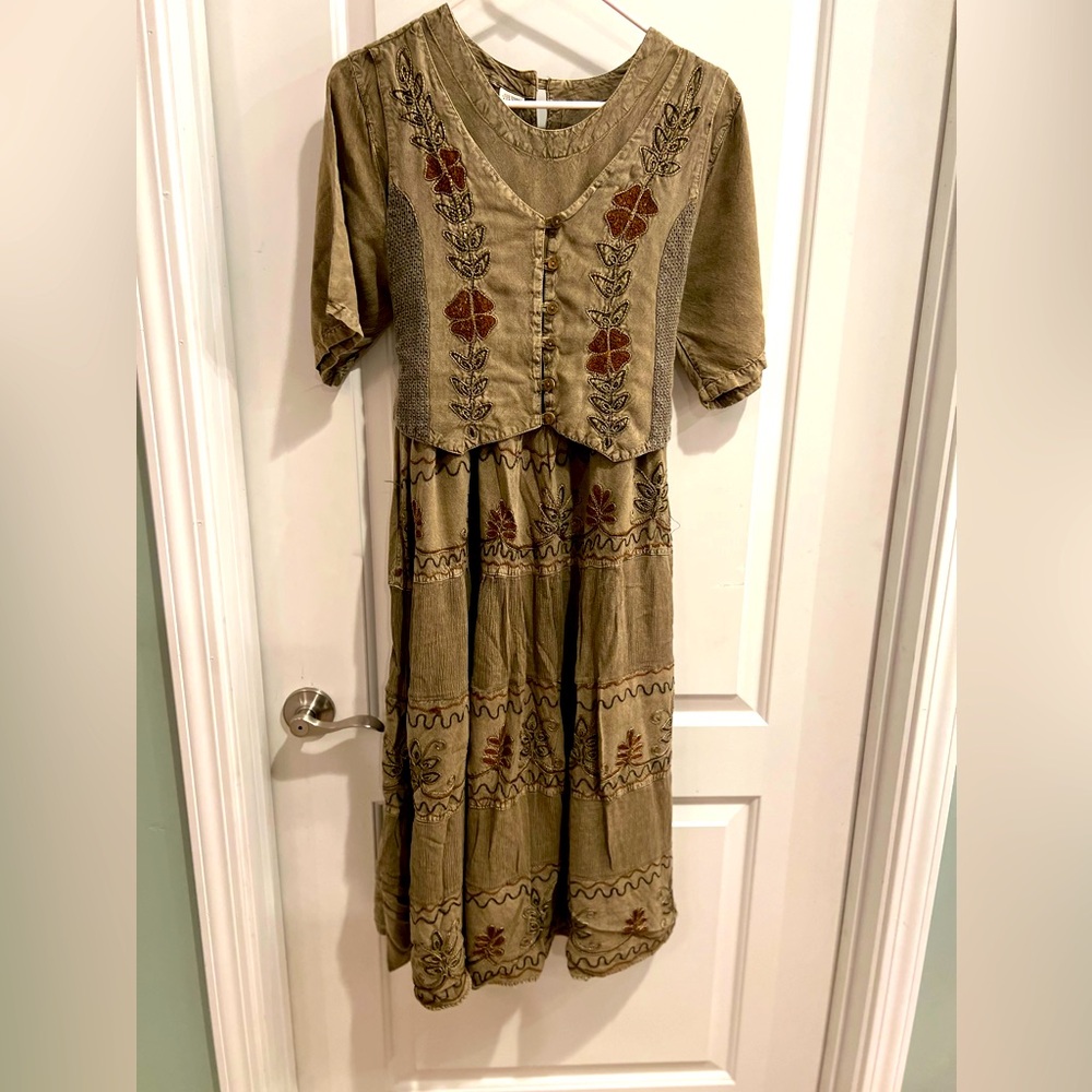 VINTAGE Long Dress with Attached Vest